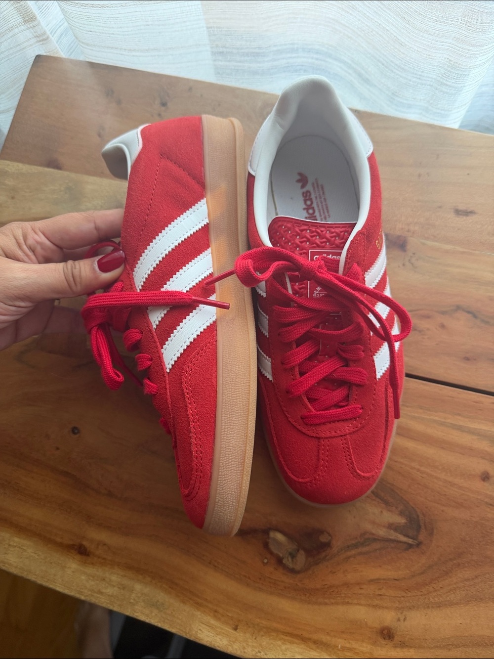 adidas Gazelle Red Suede Sneakers with White Stripes - Picture 4 of 6